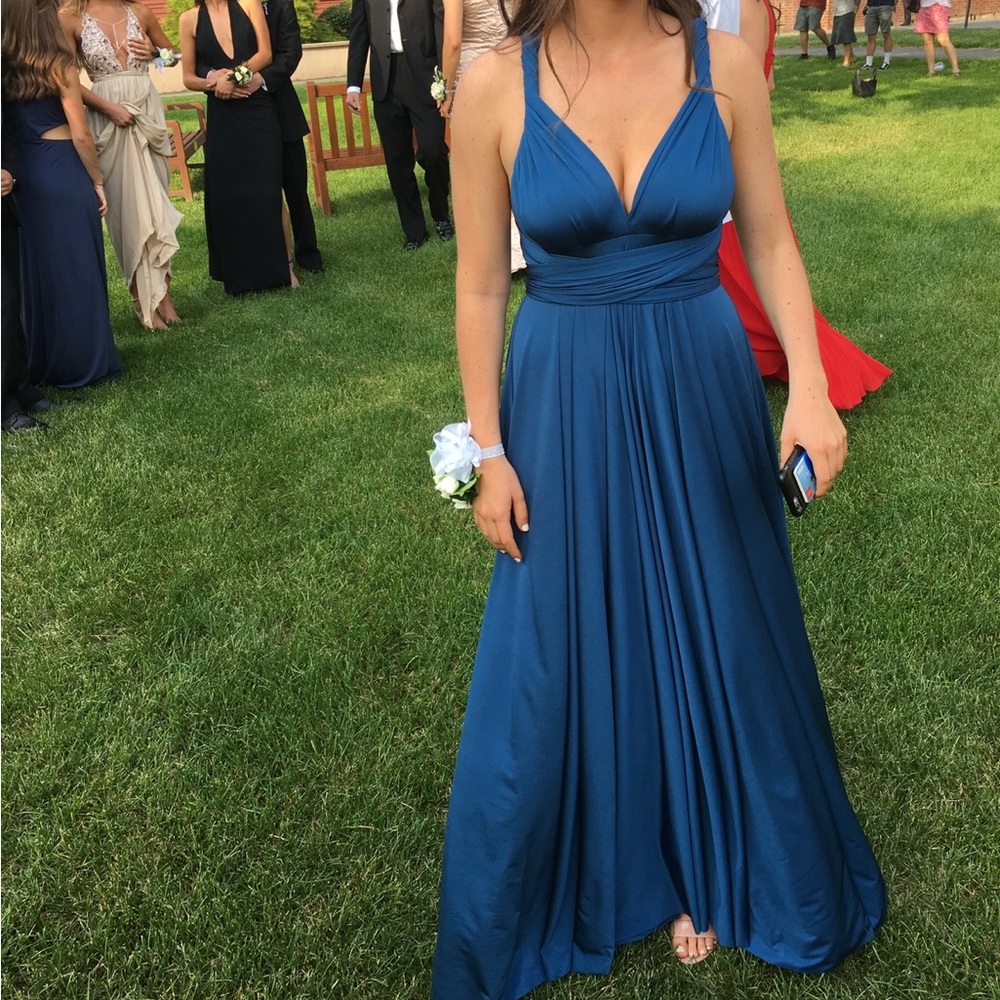 Teal Blue Twobirds Classic Convertible Prom or Bridesmaids Dress